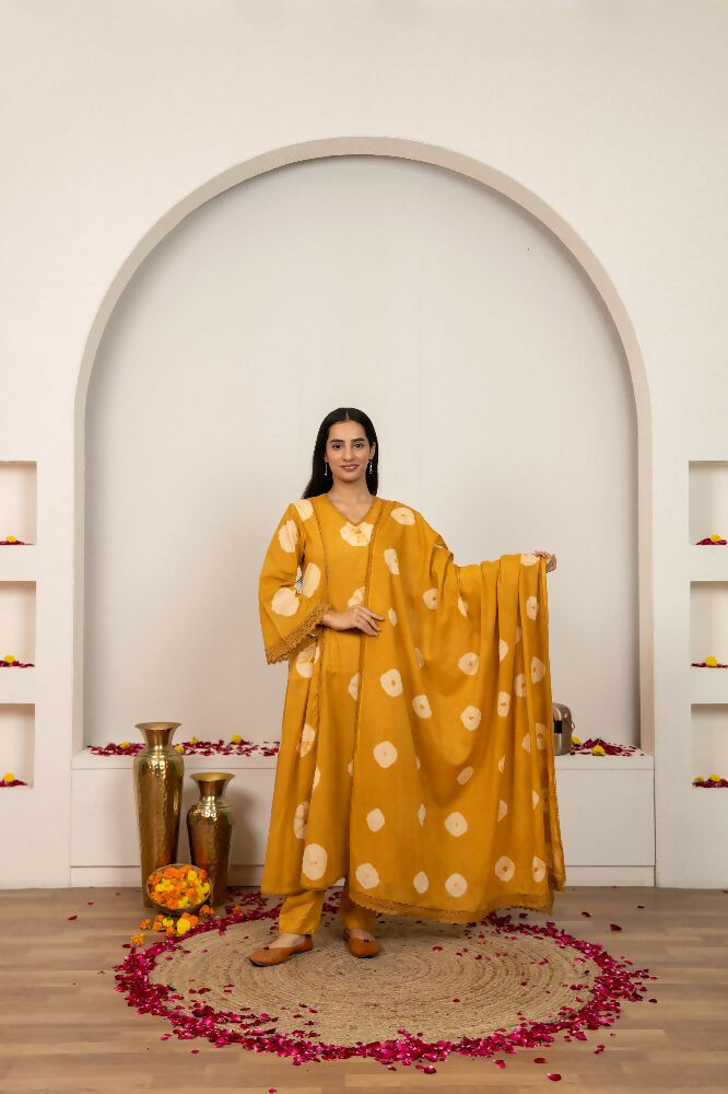 Joban Fashion Mustard Yellow Tie & Dye Cotton Suit Set - Distacart