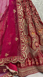 Jyoti Fashion Women's Rani Pink Velvet Multi Thread Embroidered with Zircon Diamond Work Wedding Lehenga Choli