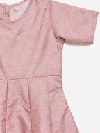 Ahalyaa Pink Poly Silk Gold Print Girl's Kids Dress For Girls