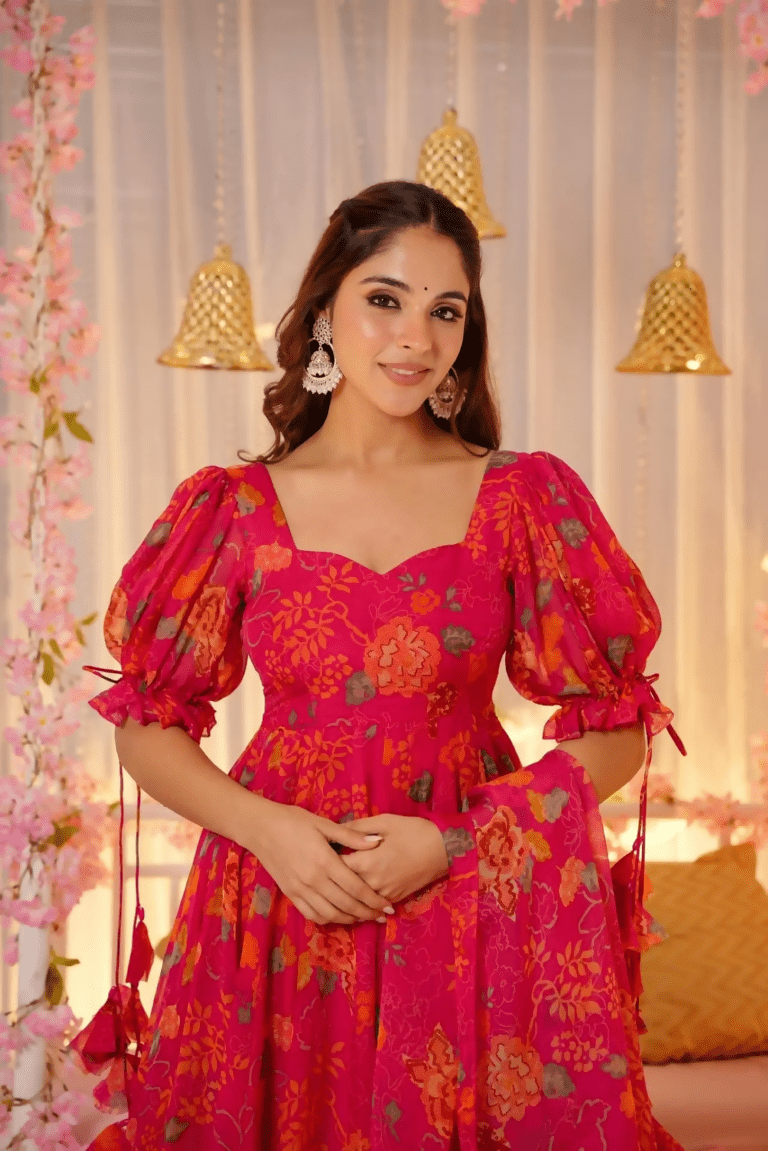 Aayaa Designer Printed Tebby Silk Suit - Multi Color