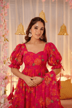 Aayaa Designer Printed Tebby Silk Suit - Multi Color