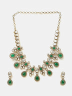 Ruby Raang Green Stone Kundan Work Necklace And Matching Earrings