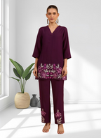 Joban Fashion Wine Silk Embroidered Readymade Cord Set - Distacart
