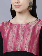 Myshka Women Black Peach-Coloured Colourblocked Cotton Anarkali Kurta - Distacart