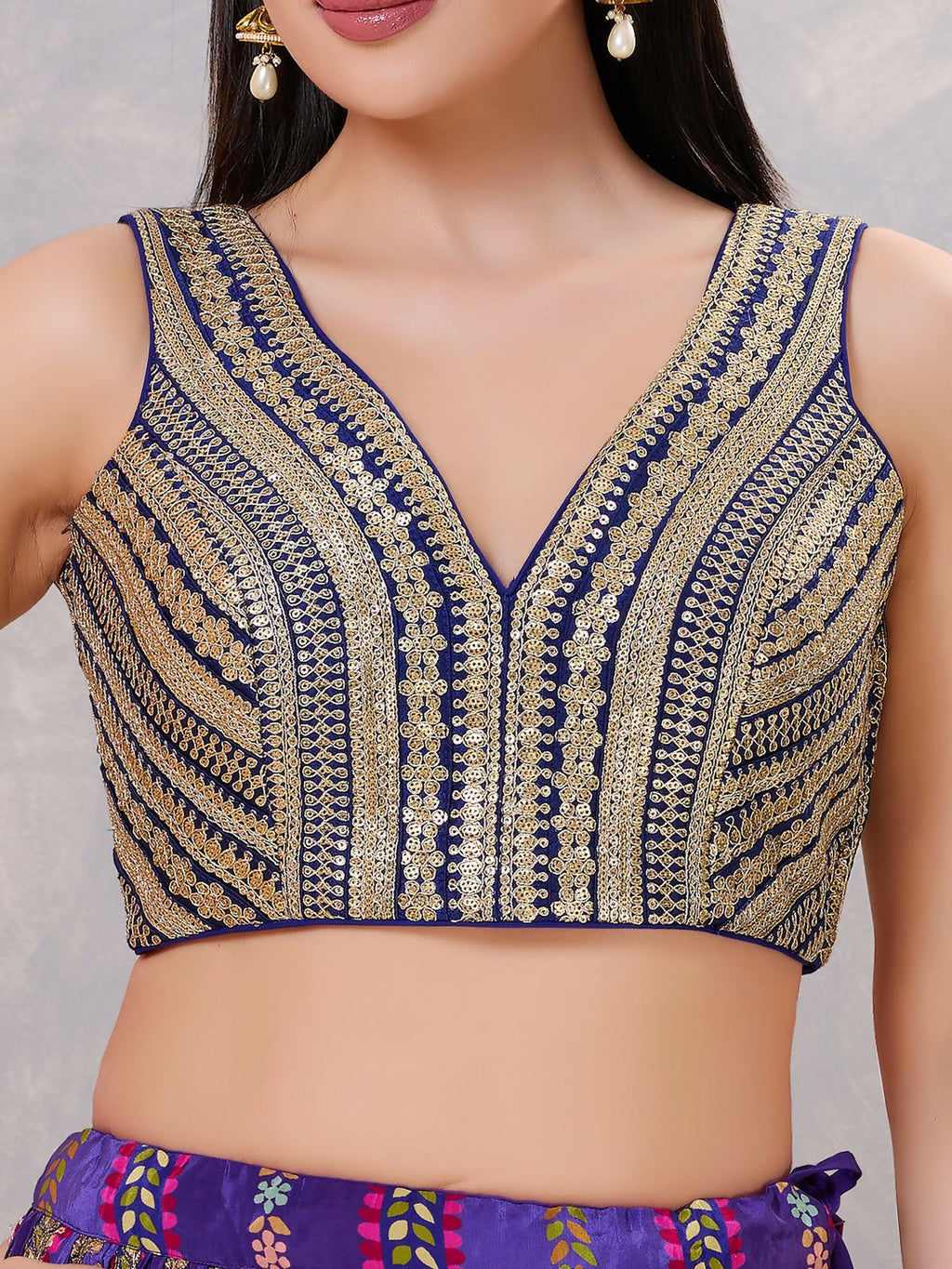 Joban Fashion Women Sequin Navy-Blue Stitched Blouse