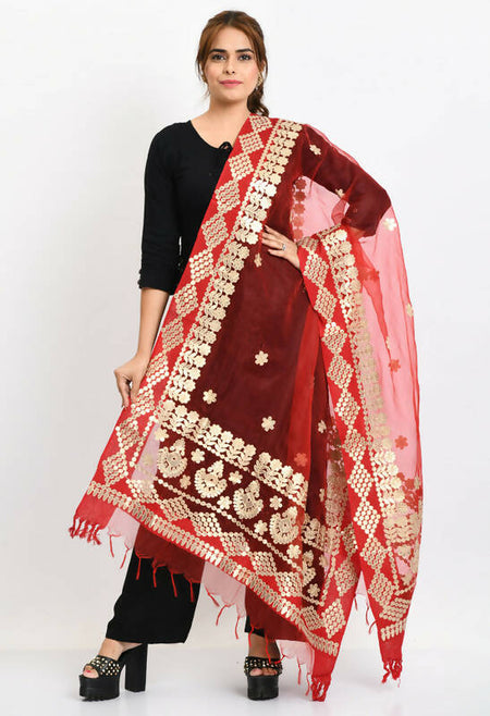 Mominos Fashion Moeza Women Organza Gotta Patti Bridal Dupatta Red Dupatta