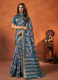 Blue Rangkat and Crepe Silk Floral Saree With Unstitched Blouse Piece - Mohmanthan Royal Saachi
