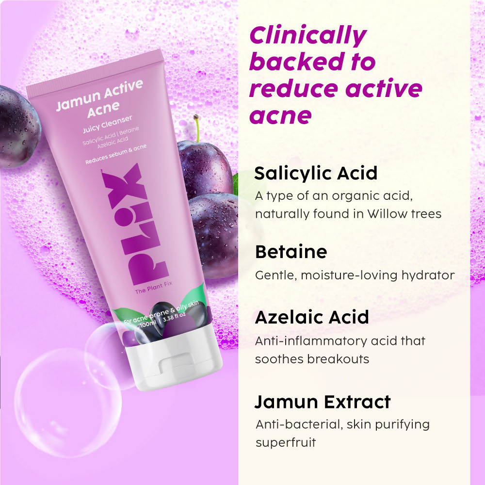 PLIX The Plant Fix Jamun Active Acne Regime With Cleanser, Toner & Moisturizer For Women & Men