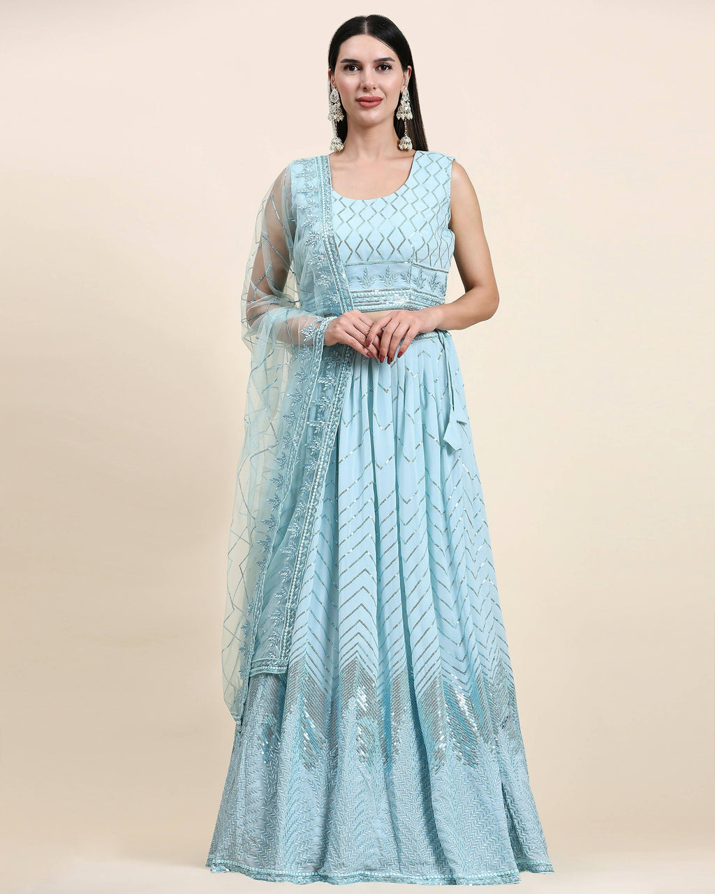 Blue Pure Viscose Georgette Sequence Embroidery work Lehenga Choli with Dupatta - Aakriti