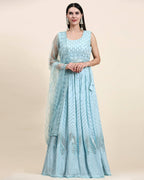 Blue Pure Viscose Georgette Sequence Embroidery work Lehenga Choli with Dupatta - Aakriti
