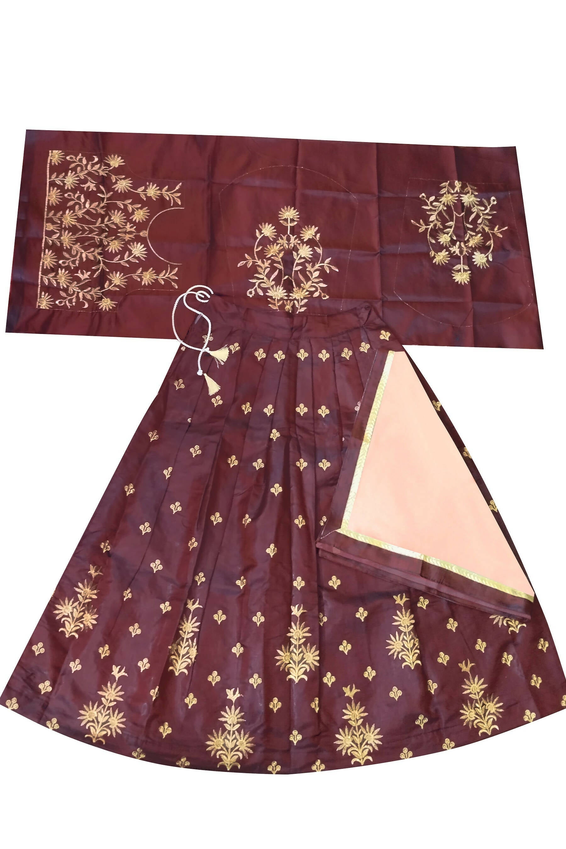 Dwiden Maroon Rohini Tafetta Sattin Semi-Stitched Girl's Lehenga Choli