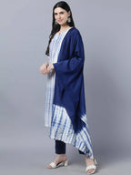 Myshka Women White Blue Tie Dyed Kurta Trousers With Dupatta Set - Distacart
