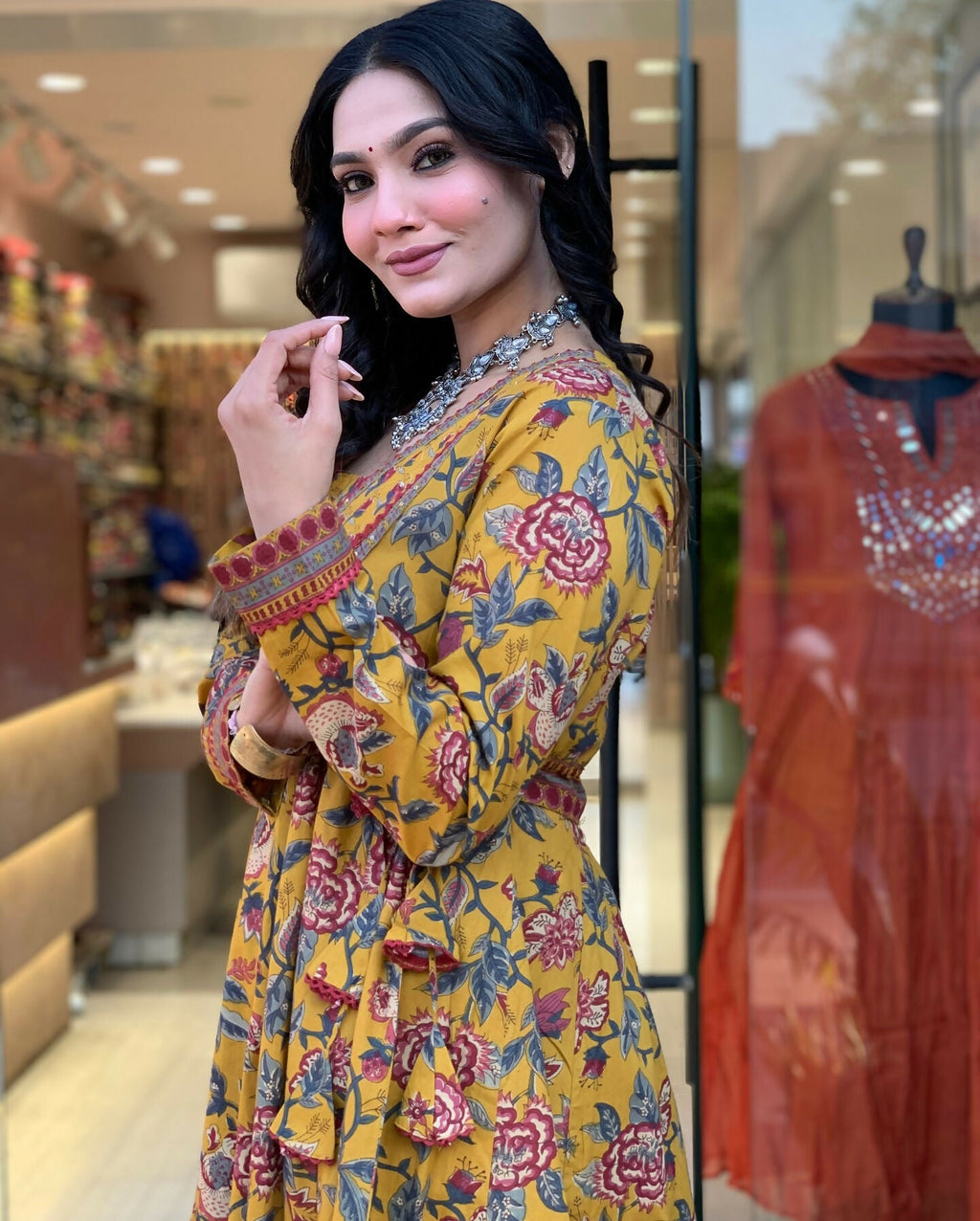 The52 Women's Beautiful Cotton Fabric Printed Work Flared Kurta Palazzo and Dupatta Set - Distacart