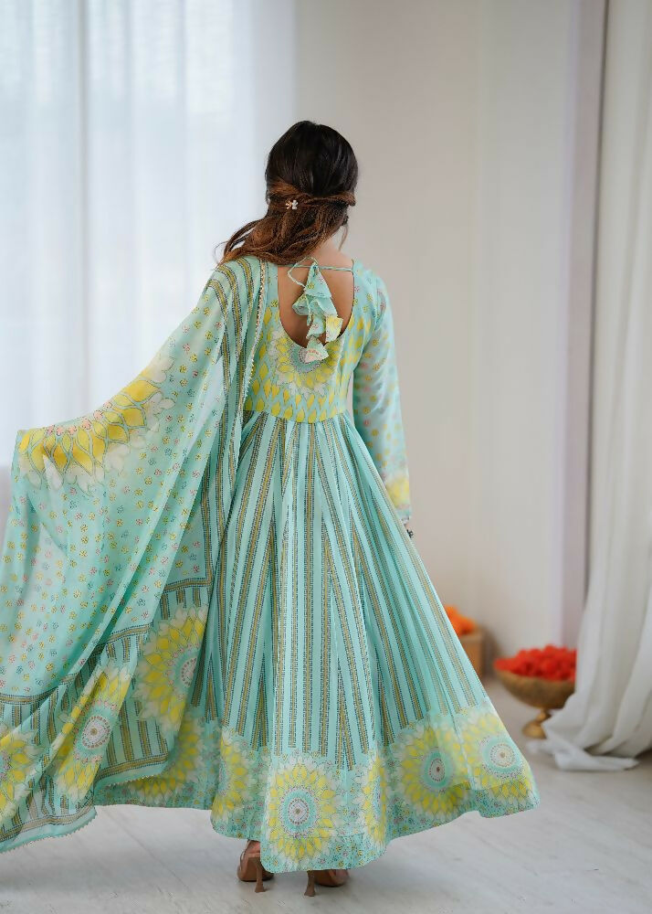 Teeya Creation Sky Soft Organza Digital Printed Party Wear Long Gown - Distacart