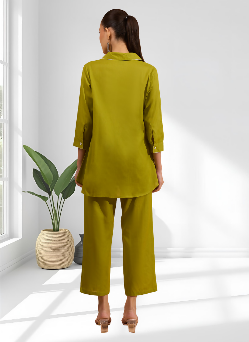 Joban Fashion Green Cotton, Linen Embroidered Readymade Cord Set - Distacart