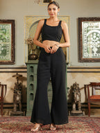 Janasya Black Georgette Solid Top Bottom Cape