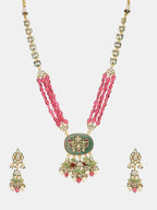 Ruby Raang 22k Gold Polished Long Multi Kundan Necklace With Earrings