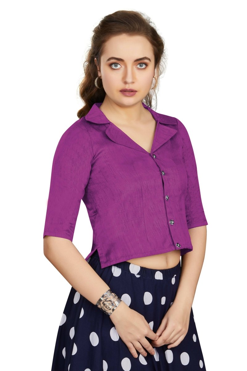 Aastha Fashion Women's Women's Purple Art Silk Button Readymade Blouse