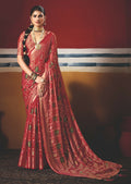 Joban Fashion Red Dull Moss Brasso Saree - Distacart