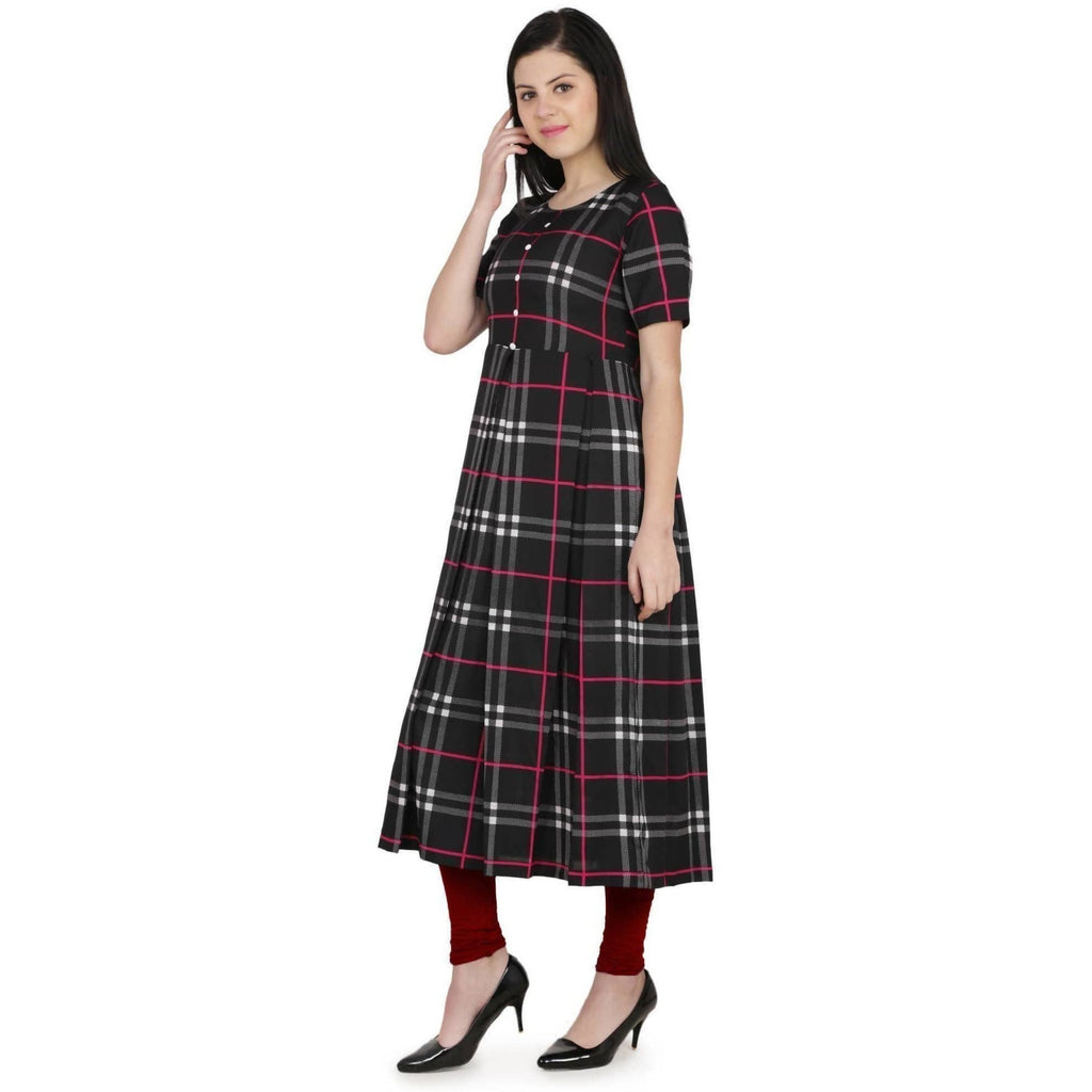 Kanoor Women's Multicolour Frock Style Round Neck Kurti