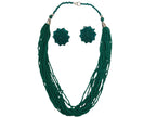 Inhanns Bloom Handmade Beaded Necklace With Earrings - 12 Layers - Sea Green Necklace Set