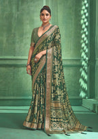 Joban Fashion Greendell Moss Brasso With Kasab Zari Border Saree & Tassels With Brasso Blouse - Distacart