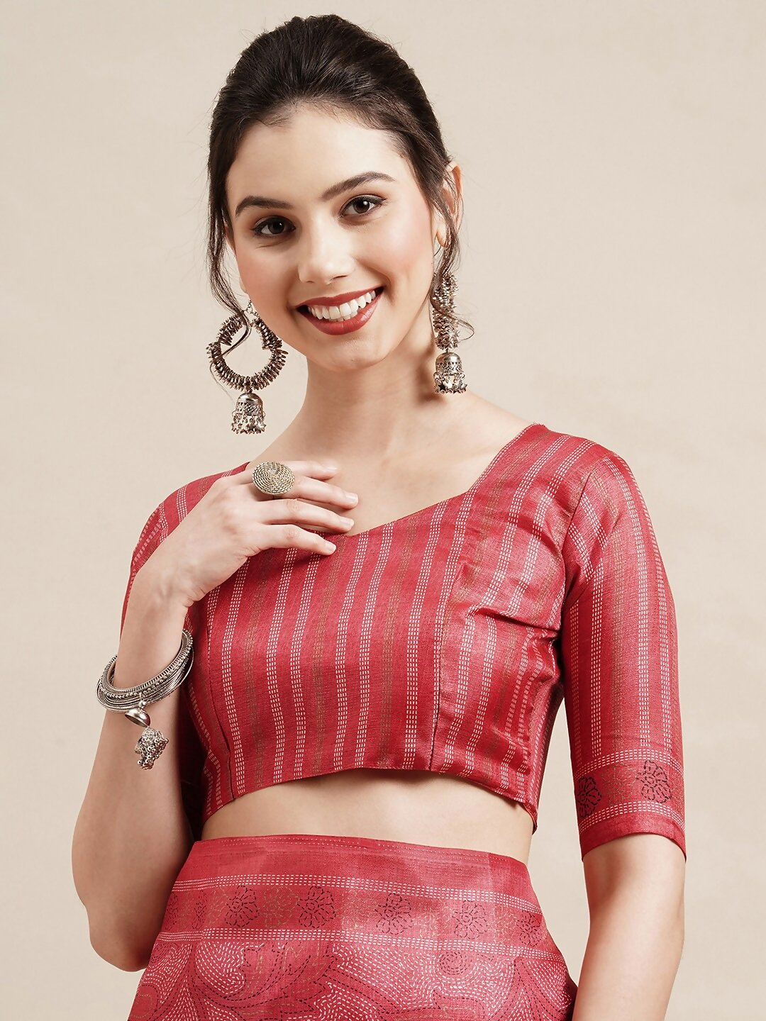 Saree Mall Red & White Ethnic Motifs Art Silk Saree - Distacart