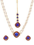 Ruby Raang Blue and Red Meenakari Kundan Necklace with Earrings & Maang Tikka