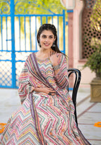Functional Designer Off White-Muliti Dola Silk Anarkali suit with Dupatta - Ramya