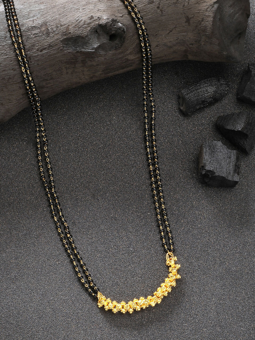 NVR Women's Set of 2 Black Gold-Polished & Beaded Mangalsutra - Distacart