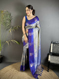 Joban Fashion Grey Intricate Zari Weaving Soft Silk Dharmavaram Saree