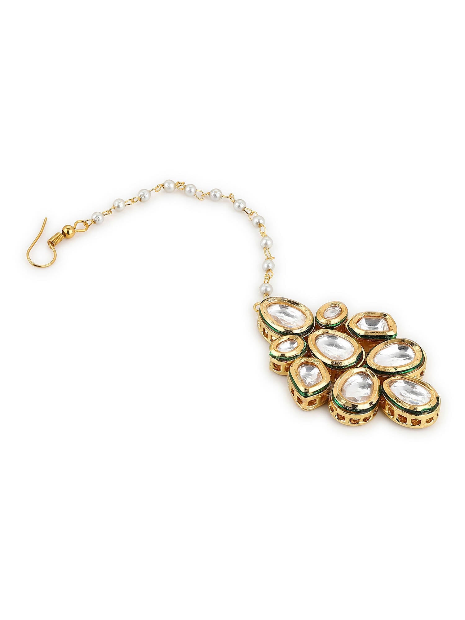 White Gold-Plated Kundan Studded Beaded Maang Tikka - Ruby Raang - Distacart
