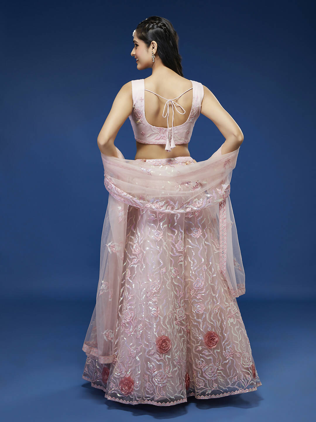 House of Panchhi Coral Net Sequinse Work Lehenga & Blouse, Dupatta