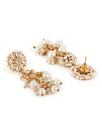 Gold-Toned White Pearl Beaded Contemporary Gold-Plated Jhumkas Earrings - Ruby Raang - Distacart
