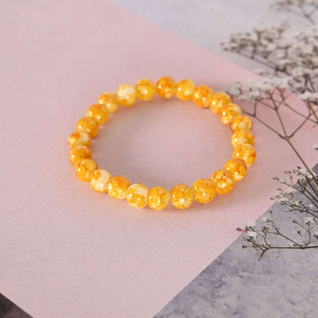 NVR Men & Women Yellow Marbel Crystal Elasticated Bracelet - Distacart