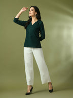 Myshka Women's Green Embellished Cotton Regular Party Tunic
