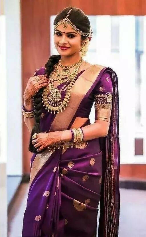 DEIANA'S Beautiful Designer Golden zari Soft Lichi Silk Saree - Purple