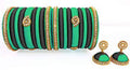 Green and Black Silk Threaded Earrings and Bangles Set of 2