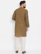 Even Apparels Brown Pure Cotton Men's Kurta With Band Collar - Distacart
