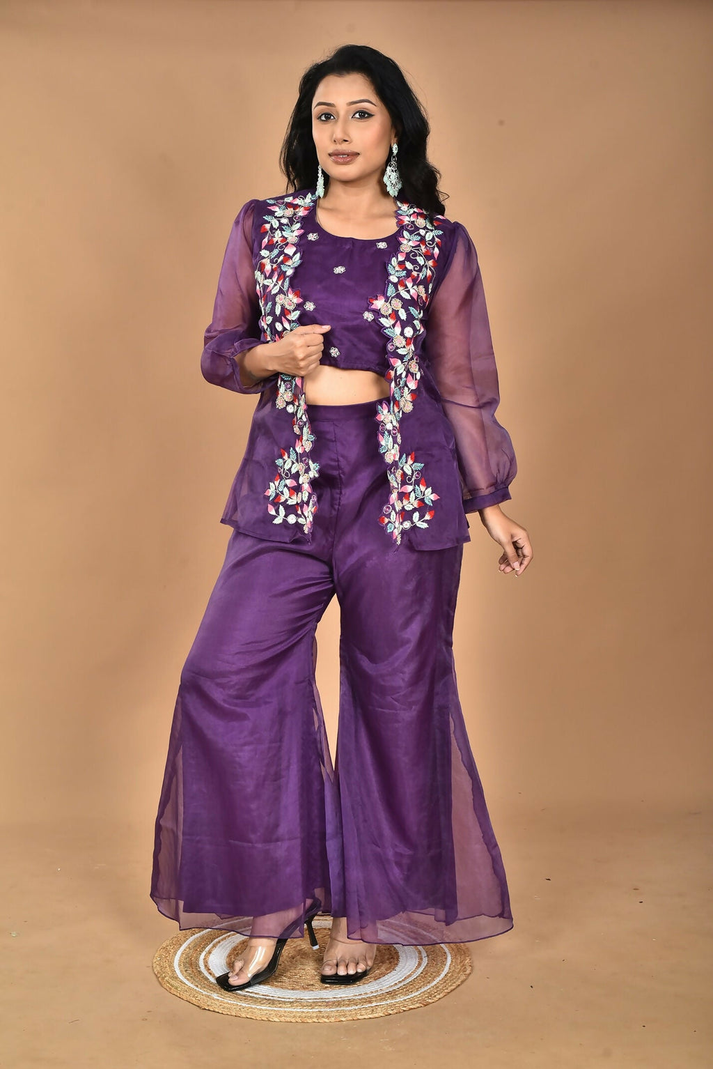 Morchari Women Hand Embroidery Crop Top-Purple