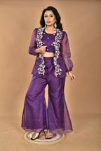 Morchari Women Hand Embroidery Crop Top-Purple