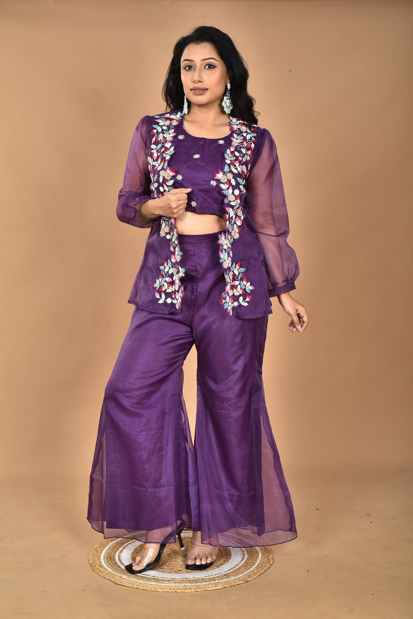 Morchari Women Hand Embroidery Crop Top-Purple