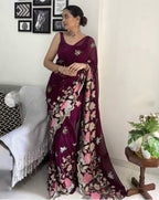 Vamika Embroidery Purple Georgette Bollywood Saree - Distacart