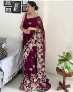 Vamika Embroidery Purple Georgette Bollywood Saree - Distacart