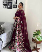 Vamika Embroidery Purple Georgette Bollywood Saree - Distacart