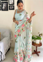 Vamika Embroidery Sky Blue Georgette Bollywood Saree