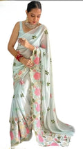 Vamika Embroidery Sky Blue Georgette Bollywood Saree