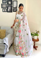 Vamika Embroidery White Georgette Bollywood Saree - Distacart