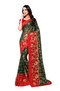 Vamika Green & Red Designer Chiffon Brasso Saree With Mirror Work Lace