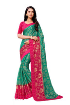 Vamika Rama & Pink Designer Chiffon Brasso Saree With Mirror Work Lace